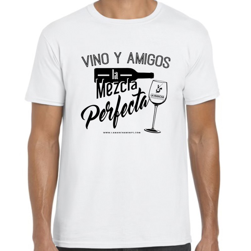 Camiseta "Vino y amigos, la mezcla perfecta" Camiseta "Vino y amigos, la mezcla perfecta"